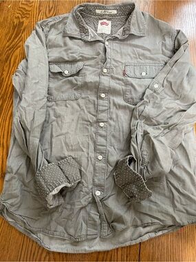 Levi's Gray Shirt with White Polka Dot Trim and Red Logo